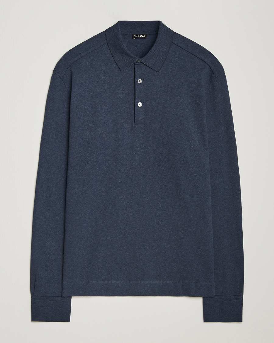 Herr | Tröjor | Zegna | Soft Cotton Long Sleeve Polo Navy