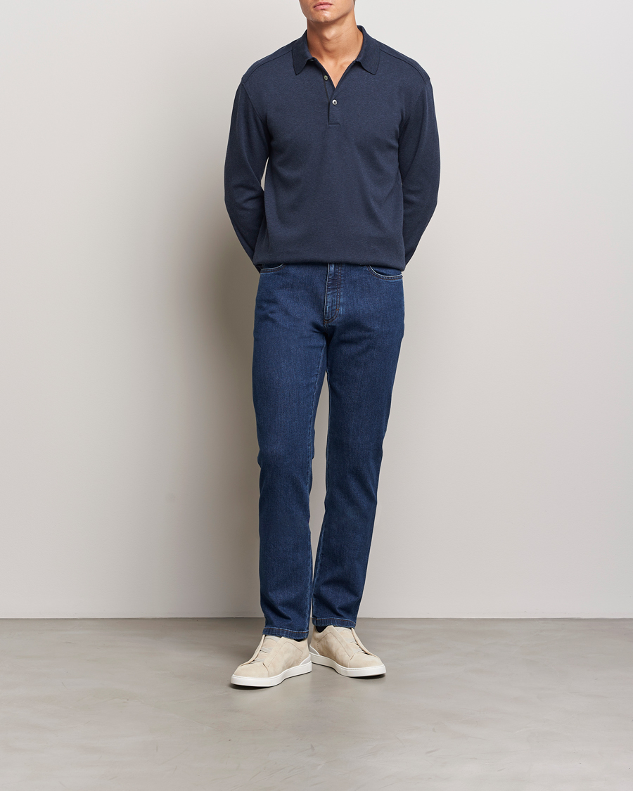 Herr | Tröjor | Zegna | Soft Cotton Long Sleeve Polo Navy