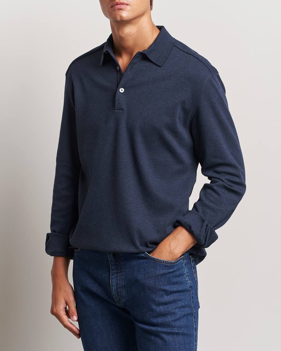 Herr | Tröjor | Zegna | Soft Cotton Long Sleeve Polo Navy