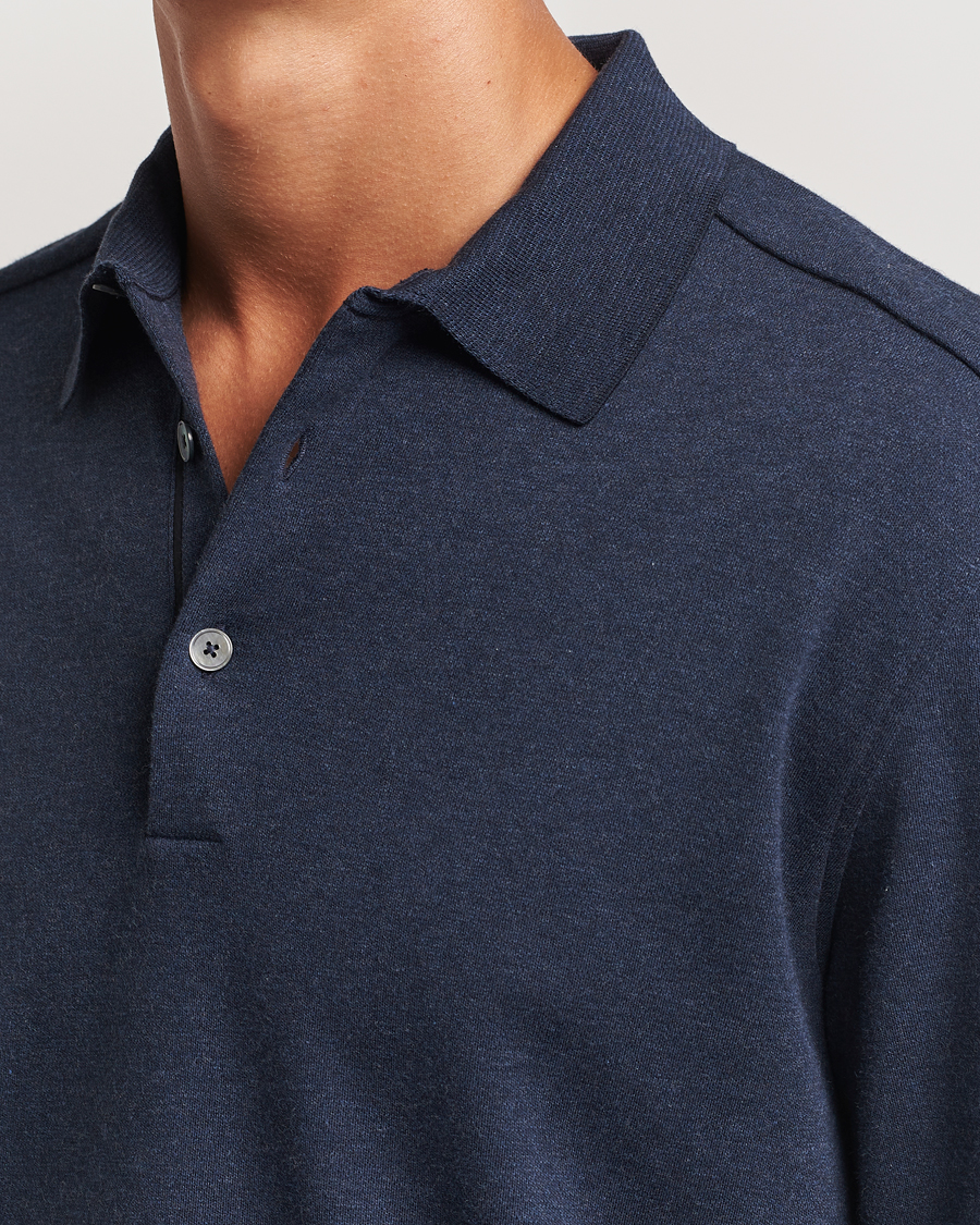 Herr | Tröjor | Zegna | Soft Cotton Long Sleeve Polo Navy