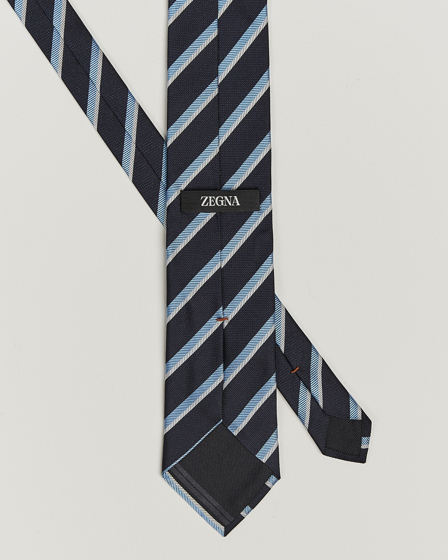 Herr | Slipsar | Zegna | Regimental Stripe Silk Tie Navy