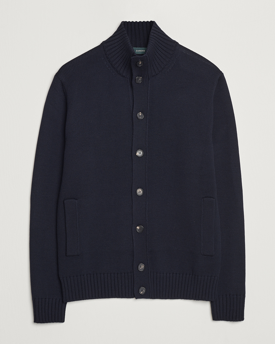 Herr | Tröjor | Zanone | Virgin Merino Wool Chioto Cardigan Navy