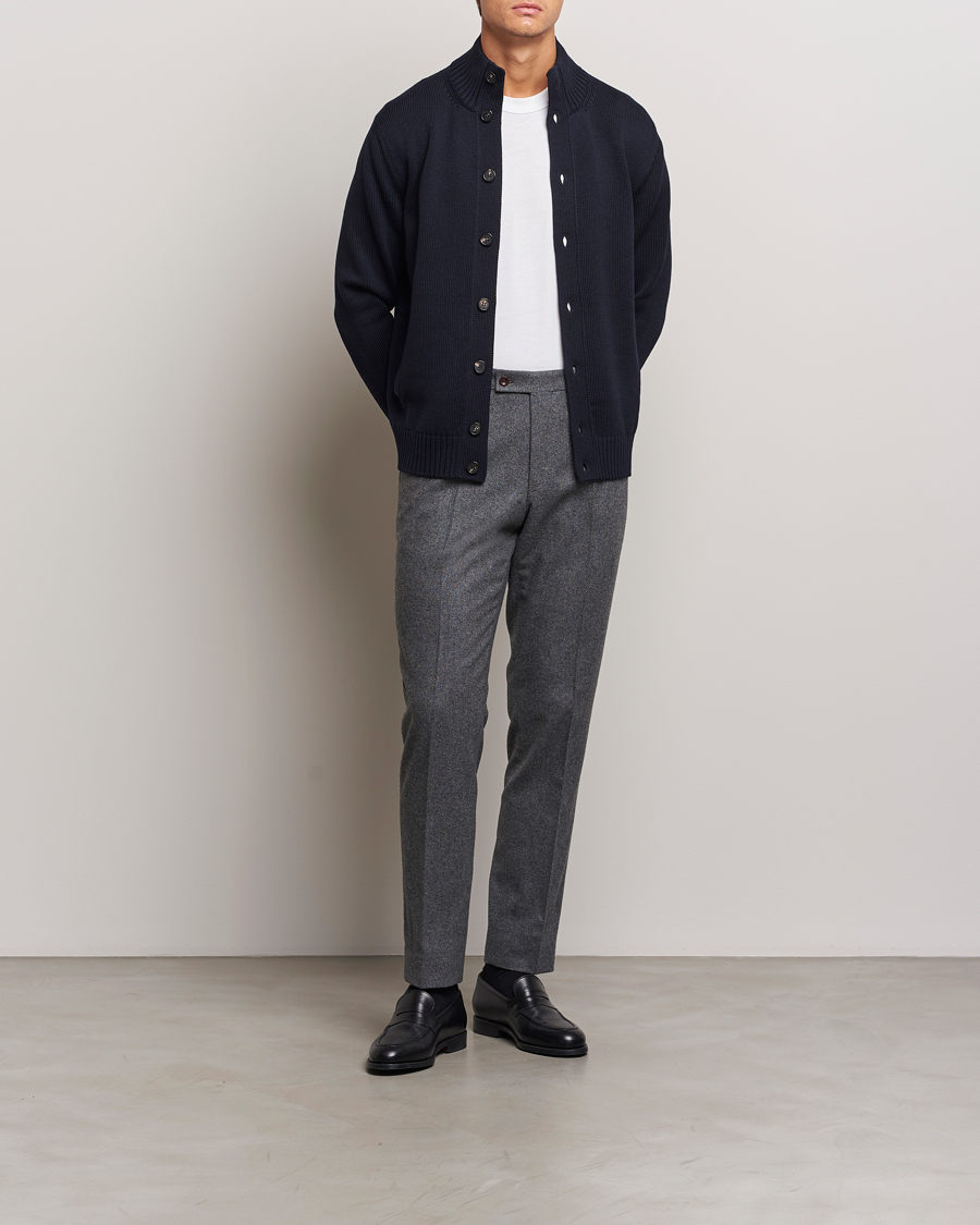 Herr | Tröjor | Zanone | Virgin Merino Wool Chioto Cardigan Navy