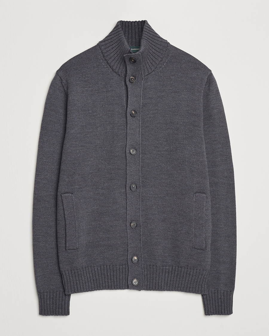 Herr | Tröjor | Zanone | Virgin Merino Wool Chioto Cardigan Grey Melange