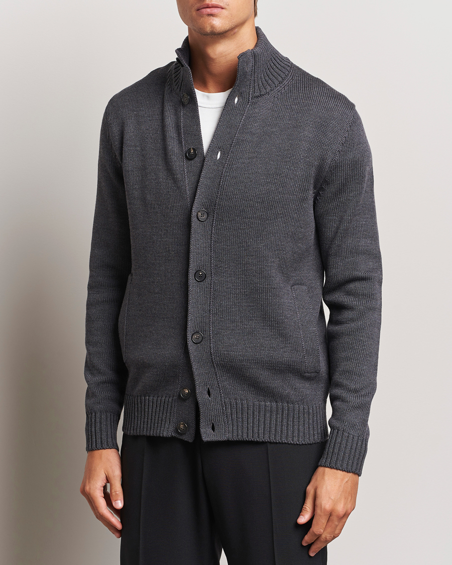 Herr | Tröjor | Zanone | Virgin Merino Wool Chioto Cardigan Grey Melange