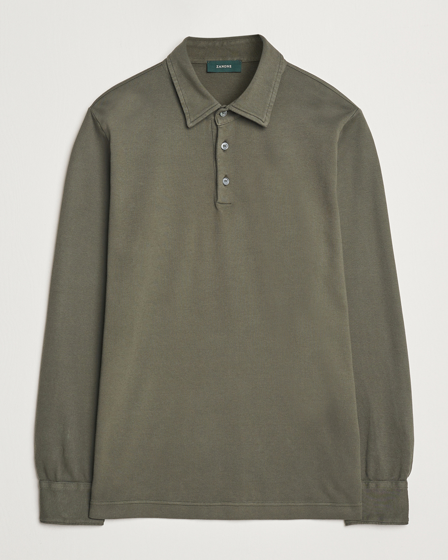 Herr | Tröjor | Zanone | Heavy Jersey Long Sleeve Polo Olive