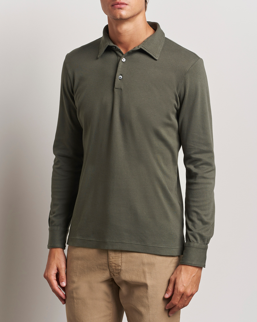 Herr | Tröjor | Zanone | Heavy Jersey Long Sleeve Polo Olive