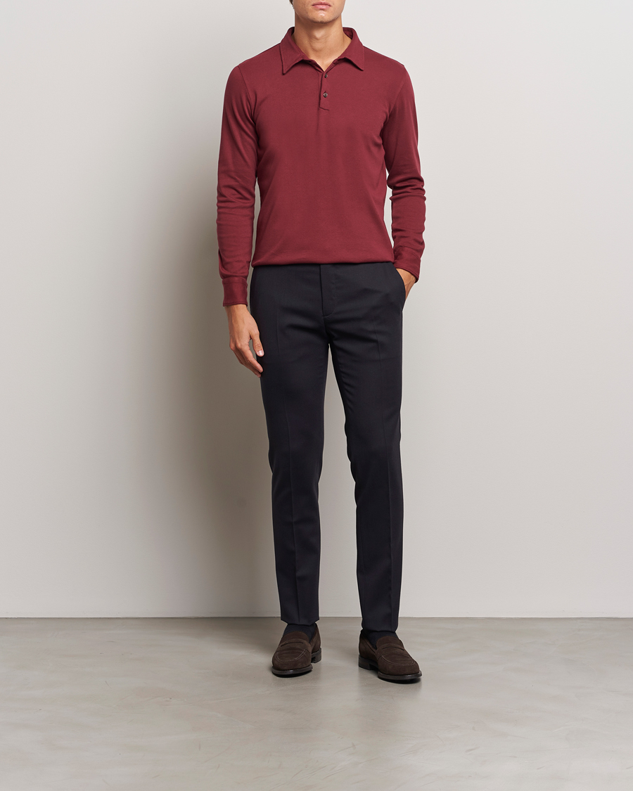 Herr | Tröjor | Zanone | Heavy Jersey Long Sleeve Polo Bordeaux