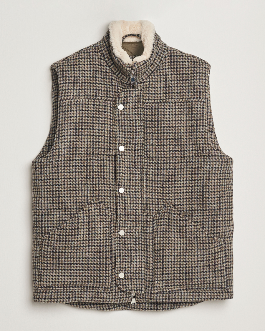 Herr | Jackor | Valstar | Shearling Collar Down Vest Grey Houndstooth