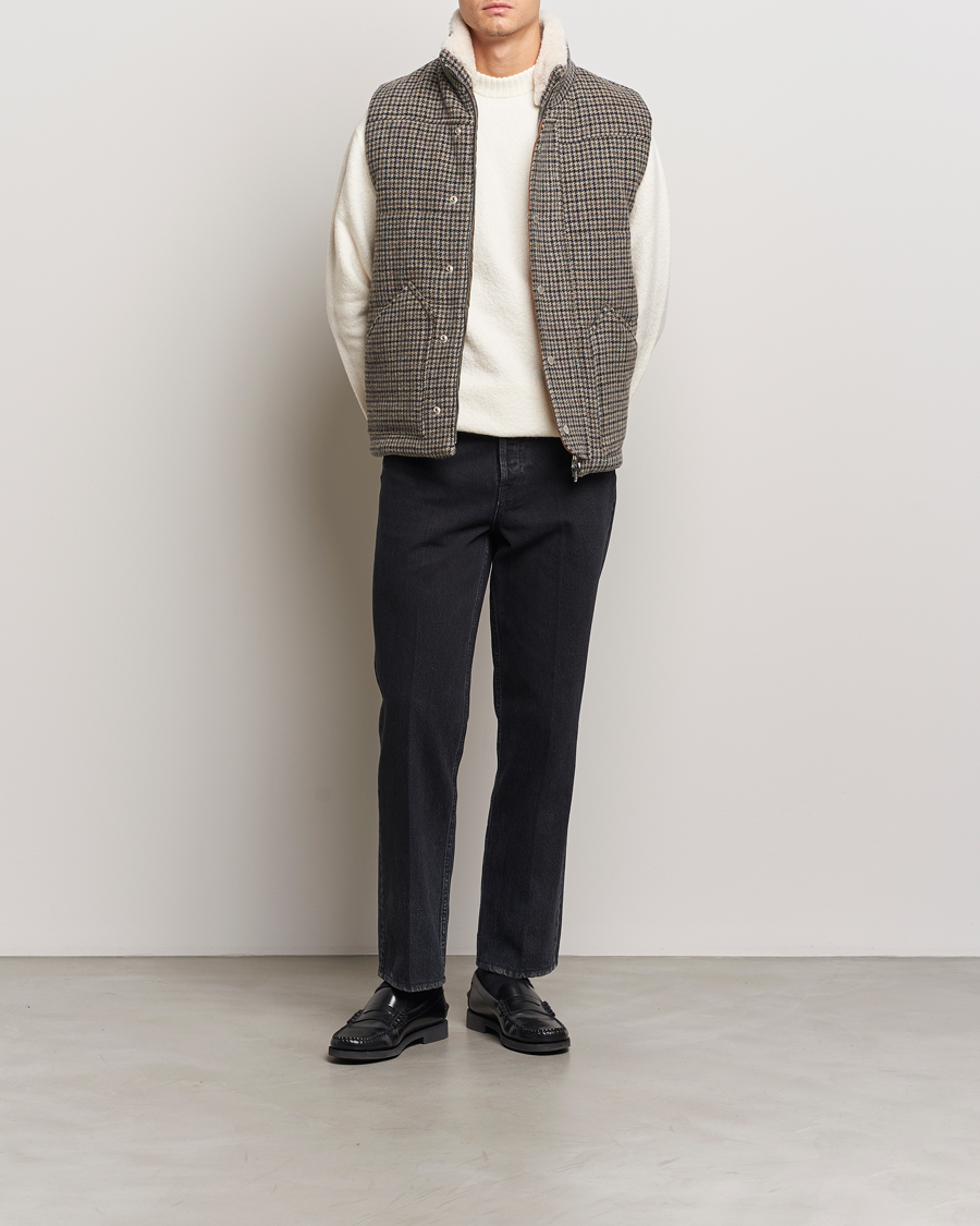Herr | Jackor | Valstar | Shearling Collar Down Vest Grey Houndstooth