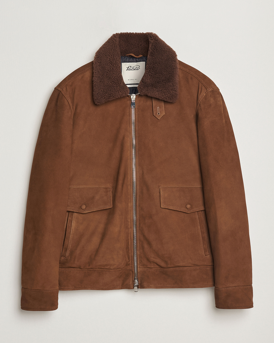 Herr | Jackor | Valstar | Goose Down Shearling Flight Jacket Brown Suede