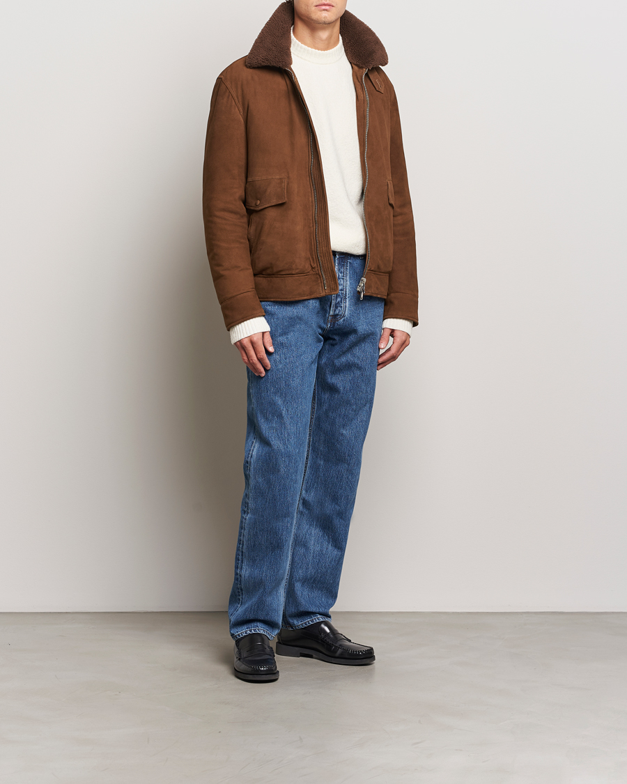 Herr | Jackor | Valstar | Goose Down Shearling Flight Jacket Brown Suede