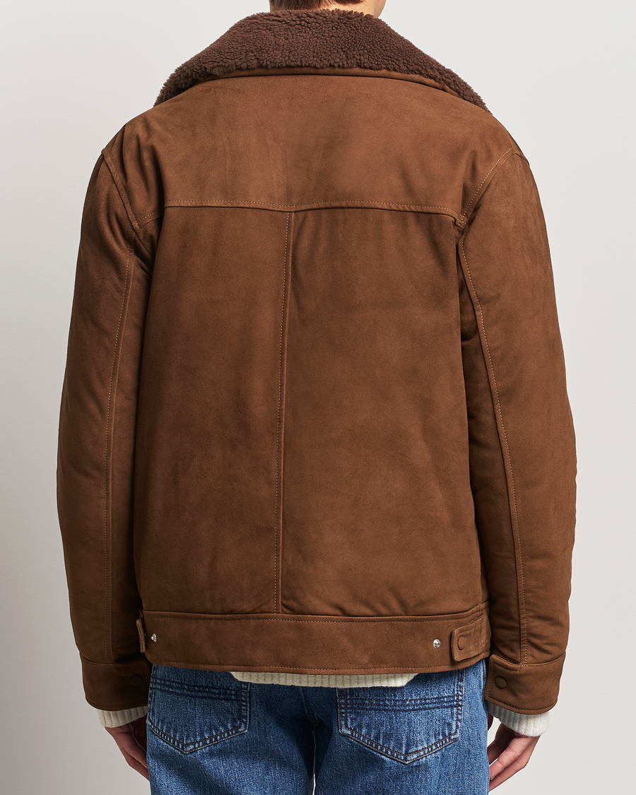 Herr | Jackor | Valstar | Goose Down Shearling Flight Jacket Brown Suede