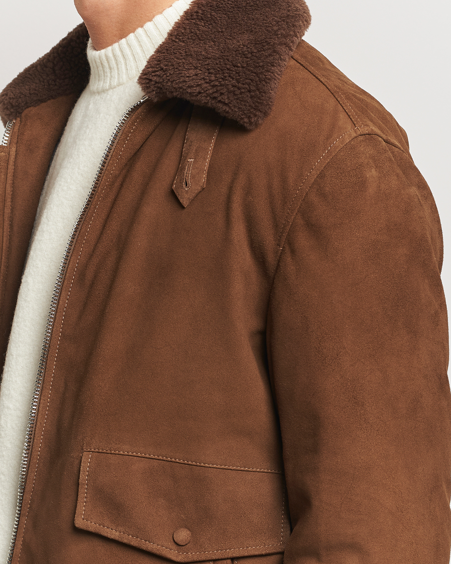 Herr | Jackor | Valstar | Goose Down Shearling Flight Jacket Brown Suede