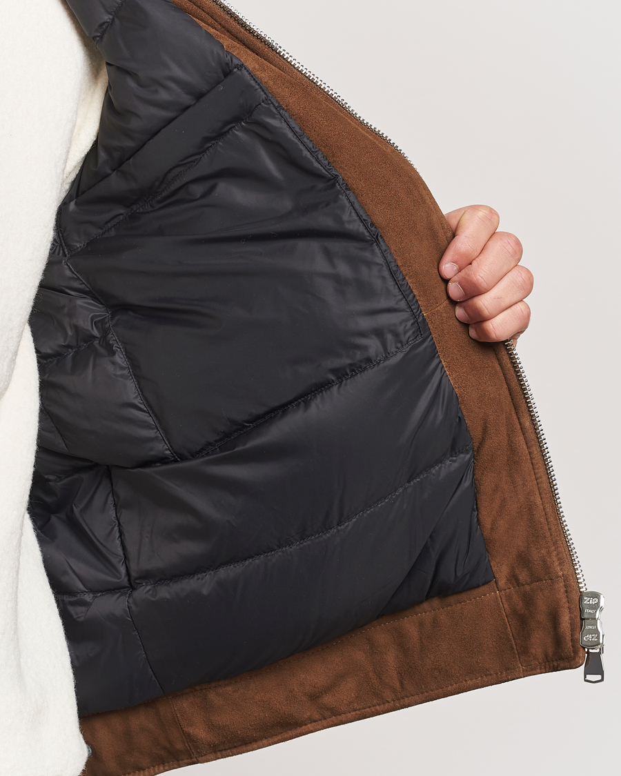 Herr | Jackor | Valstar | Goose Down Shearling Flight Jacket Brown Suede