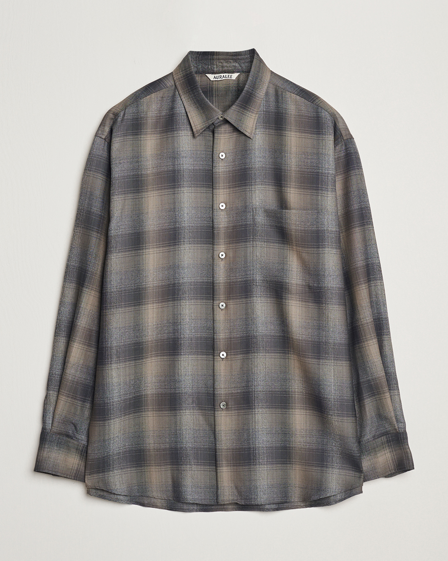 Herr | Skjortor | Auralee | Superlight Wool Shirt Charcoal Check