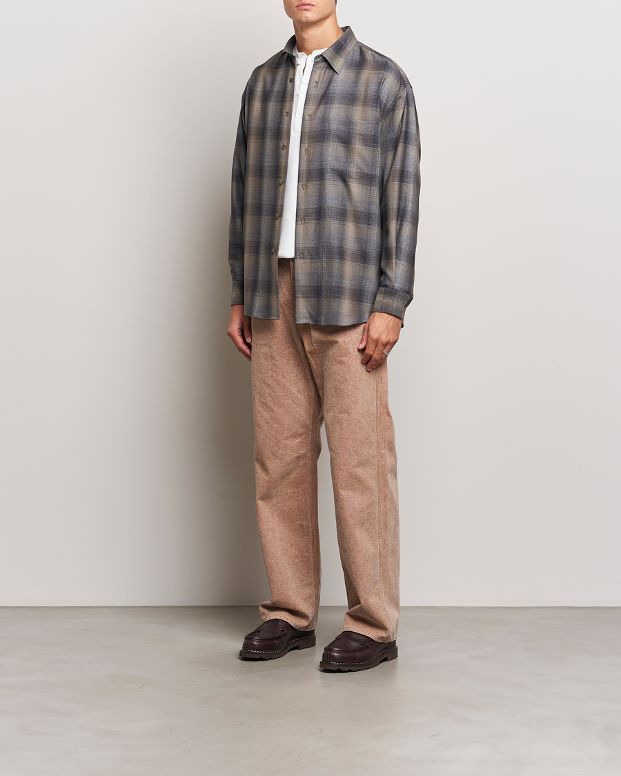 Herr | Skjortor | Auralee | Superlight Wool Shirt Charcoal Check