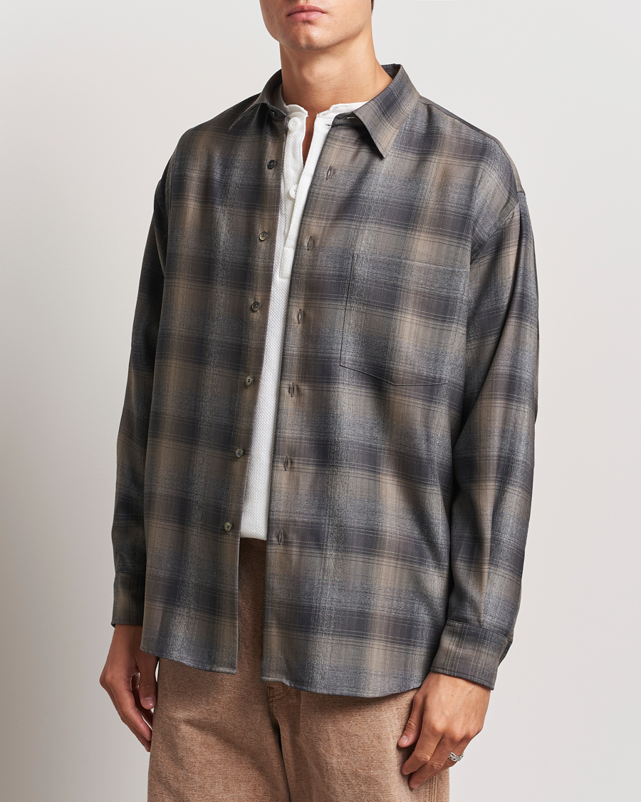 Herr | Skjortor | Auralee | Superlight Wool Shirt Charcoal Check
