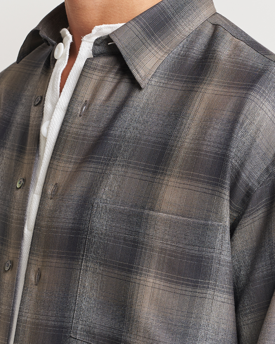 Herr | Skjortor | Auralee | Superlight Wool Shirt Charcoal Check