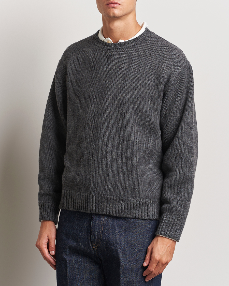 Herr | Tröjor | Auralee | Soft Wool Cord Pullover Charcoal