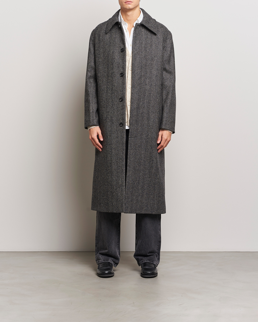 Herr | Jackor | Sunflower | Herringbone Wool Coat Antracite