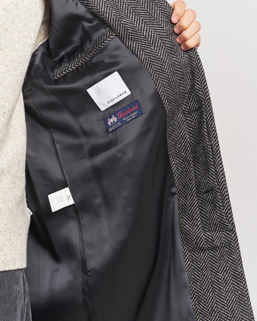Herr | Jackor | Sunflower | Herringbone Wool Coat Antracite