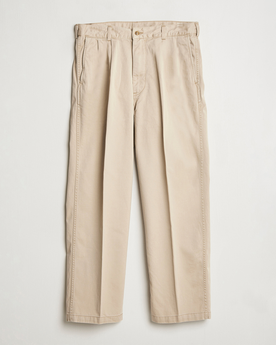 Herr | Byxor | orSlow | Two Tuck Wide Trousers Khaki