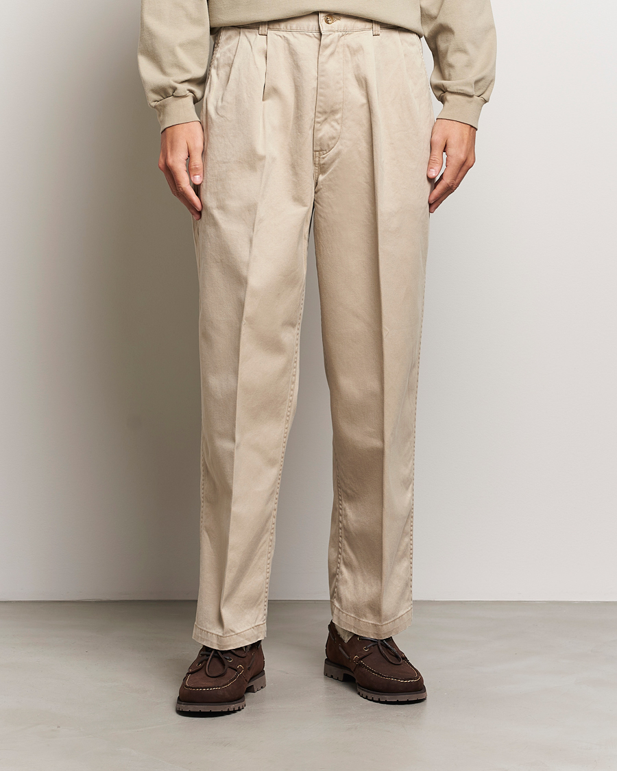 Herr | Byxor | orSlow | Two Tuck Wide Trousers Khaki