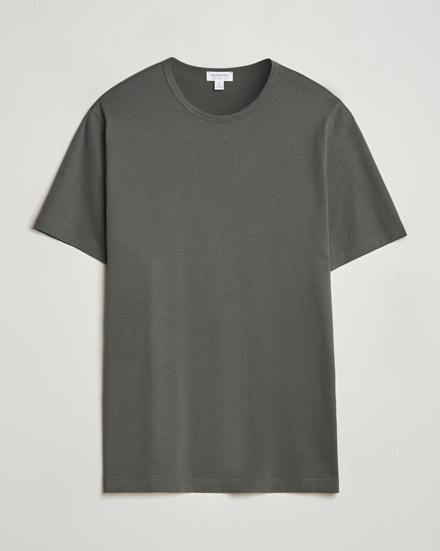 Herr | T-Shirts | Sunspel | Crew Neck Q82 Cotton T-Shirt Drill Green