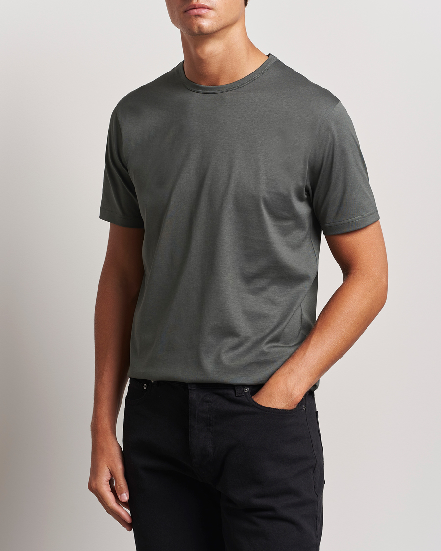 Herr | T-Shirts | Sunspel | Crew Neck Q82 Cotton T-Shirt Drill Green