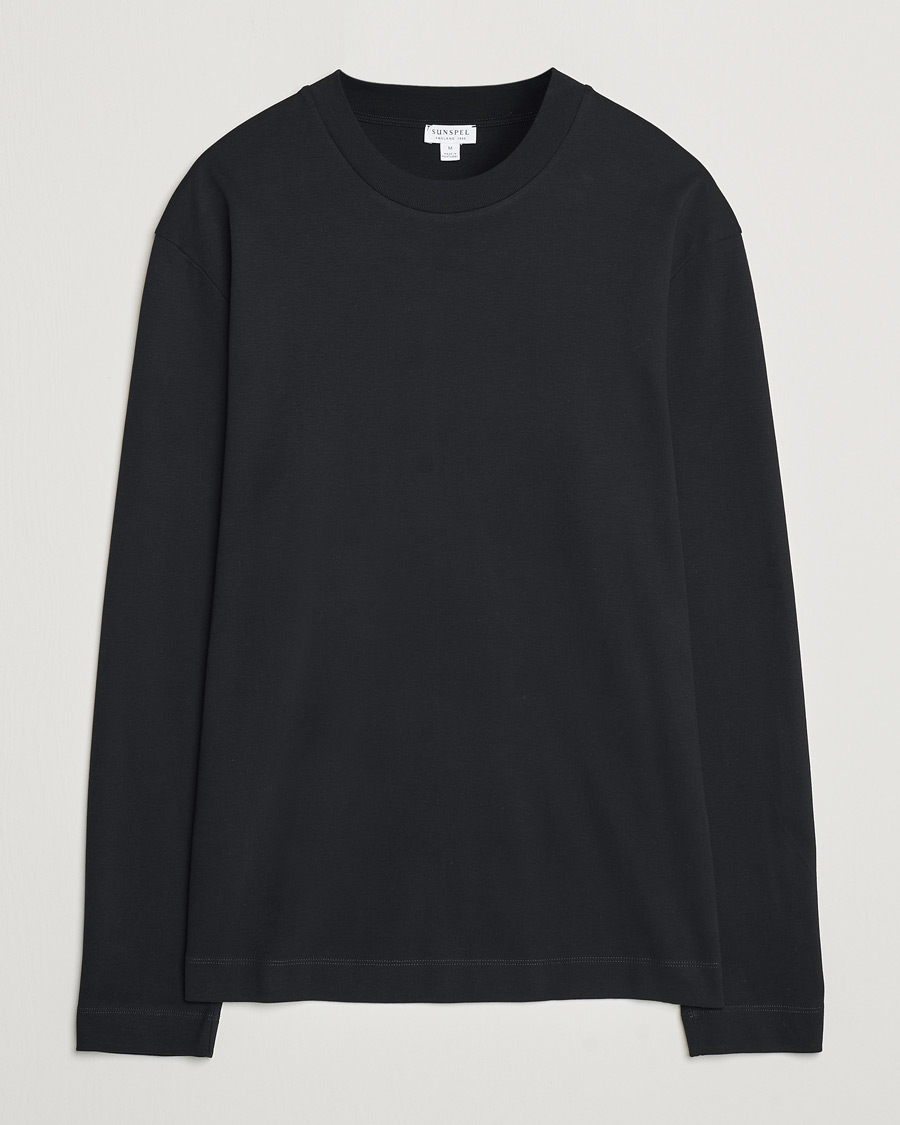 Herr | T-Shirts | Sunspel | Heavy Weight Supima Cotton Long Sleeve T-Shirt Black