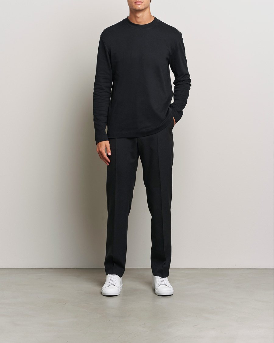 Herr | T-Shirts | Sunspel | Heavy Weight Supima Cotton Long Sleeve T-Shirt Black