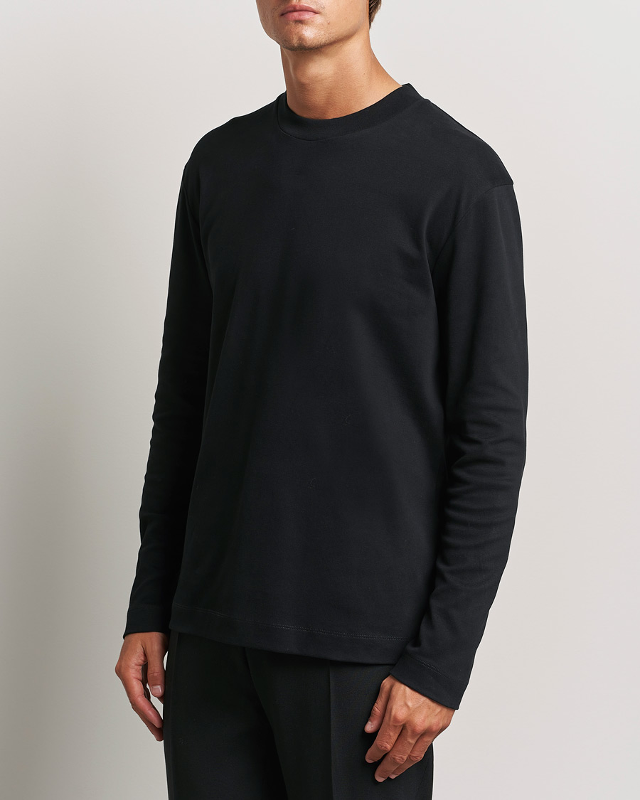 Herr | T-Shirts | Sunspel | Heavy Weight Supima Cotton Long Sleeve T-Shirt Black
