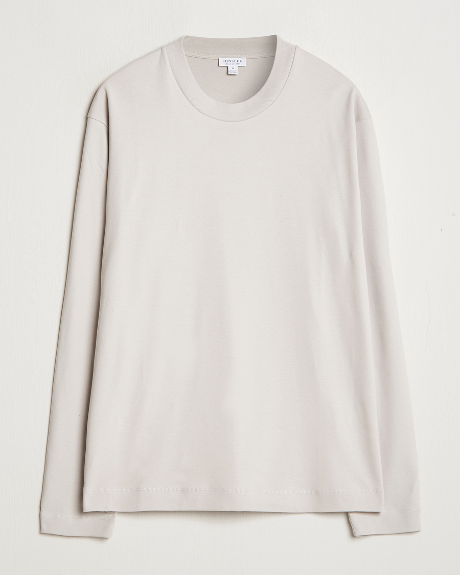 Herr | T-Shirts | Sunspel | Heavyweight Mock Neck Long Sleeve T-Shirt Putty