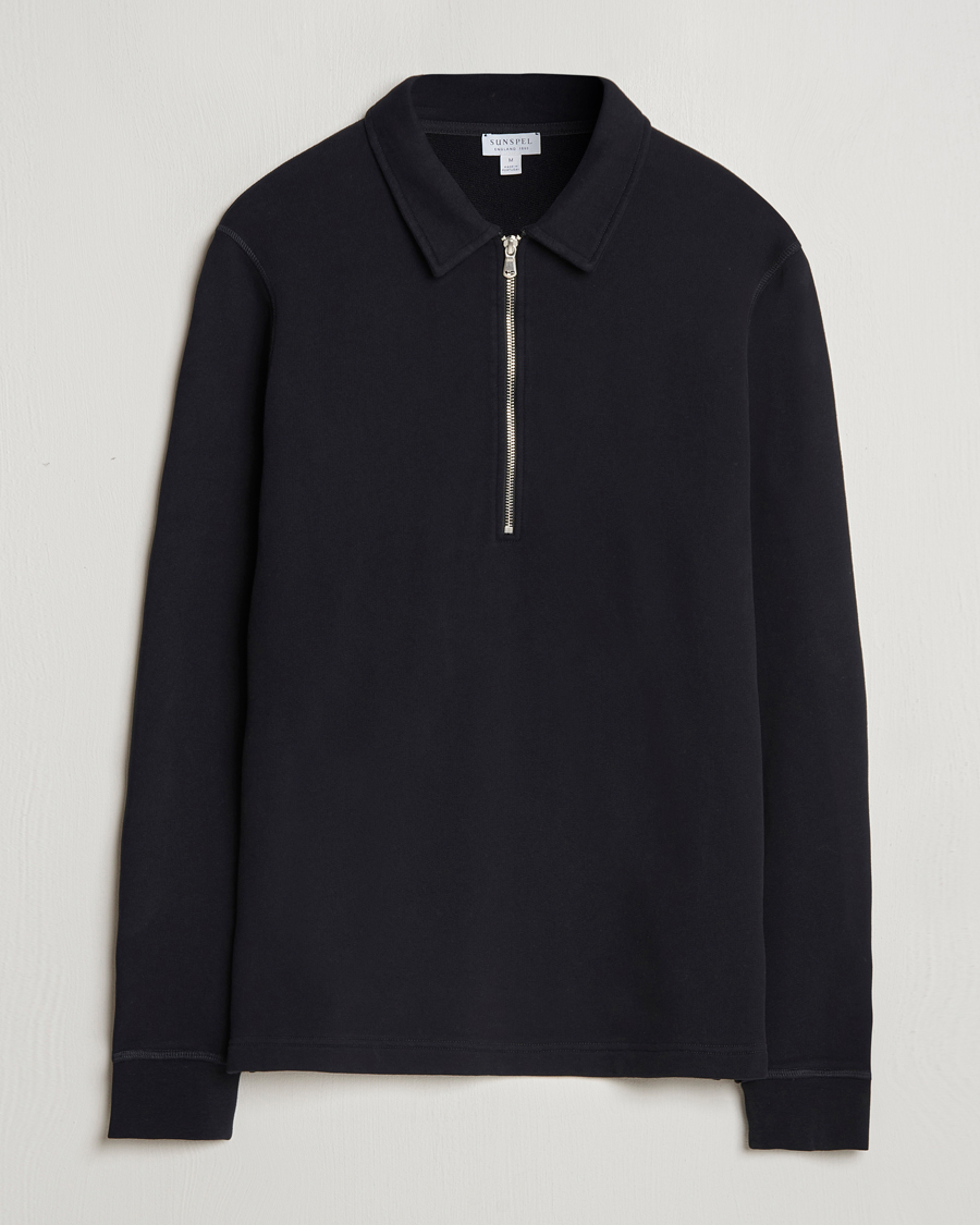 Herr | Tröjor | Sunspel | Zip Loopback Sweatshirt Polo Black