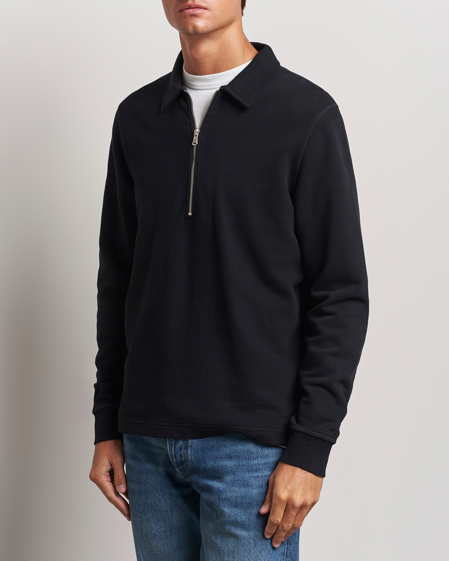 Herr | Tröjor | Sunspel | Zip Loopback Sweatshirt Polo Black