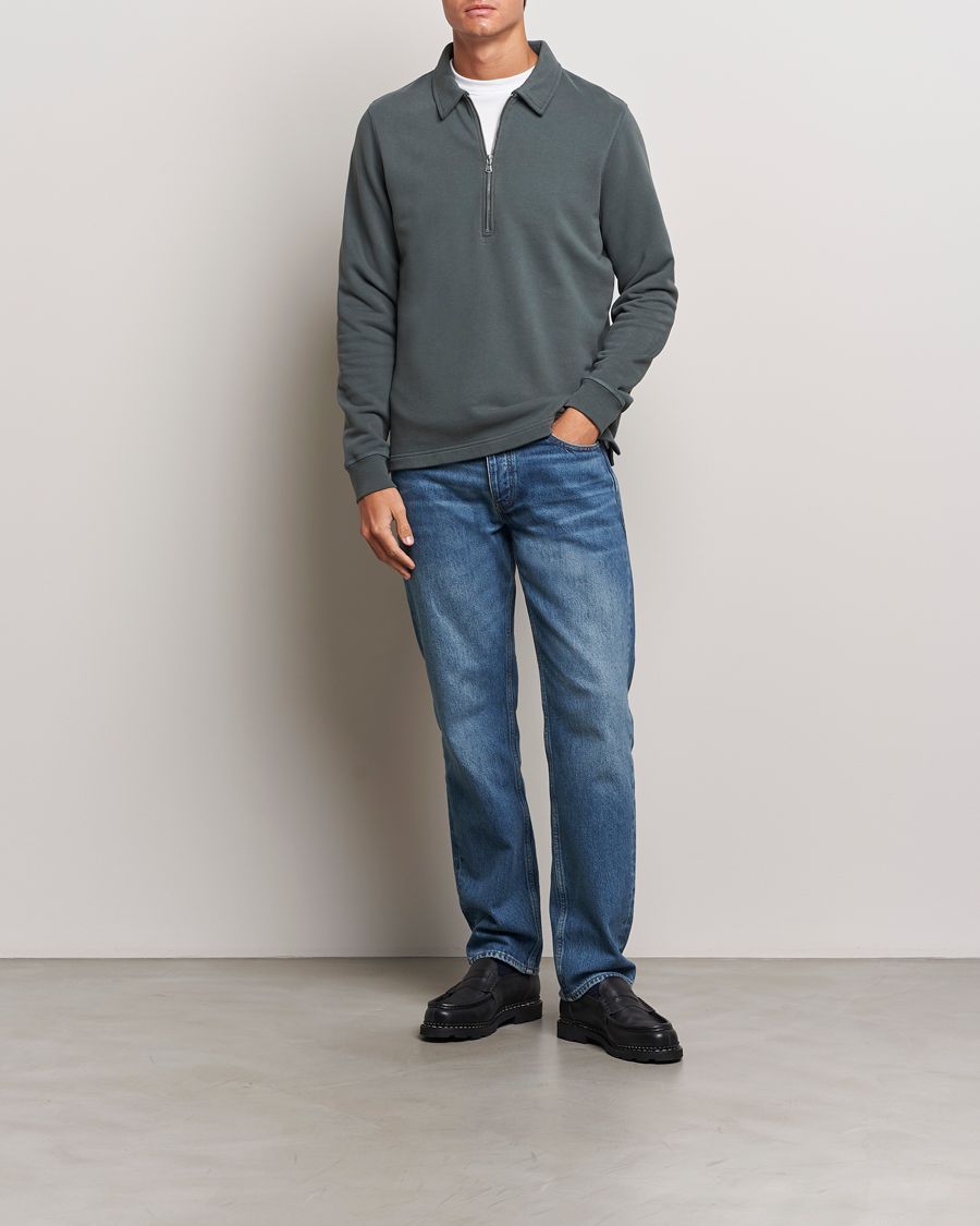 Herr | Tröjor | Sunspel | Zip Loopback Sweatshirt Polo Drill Green