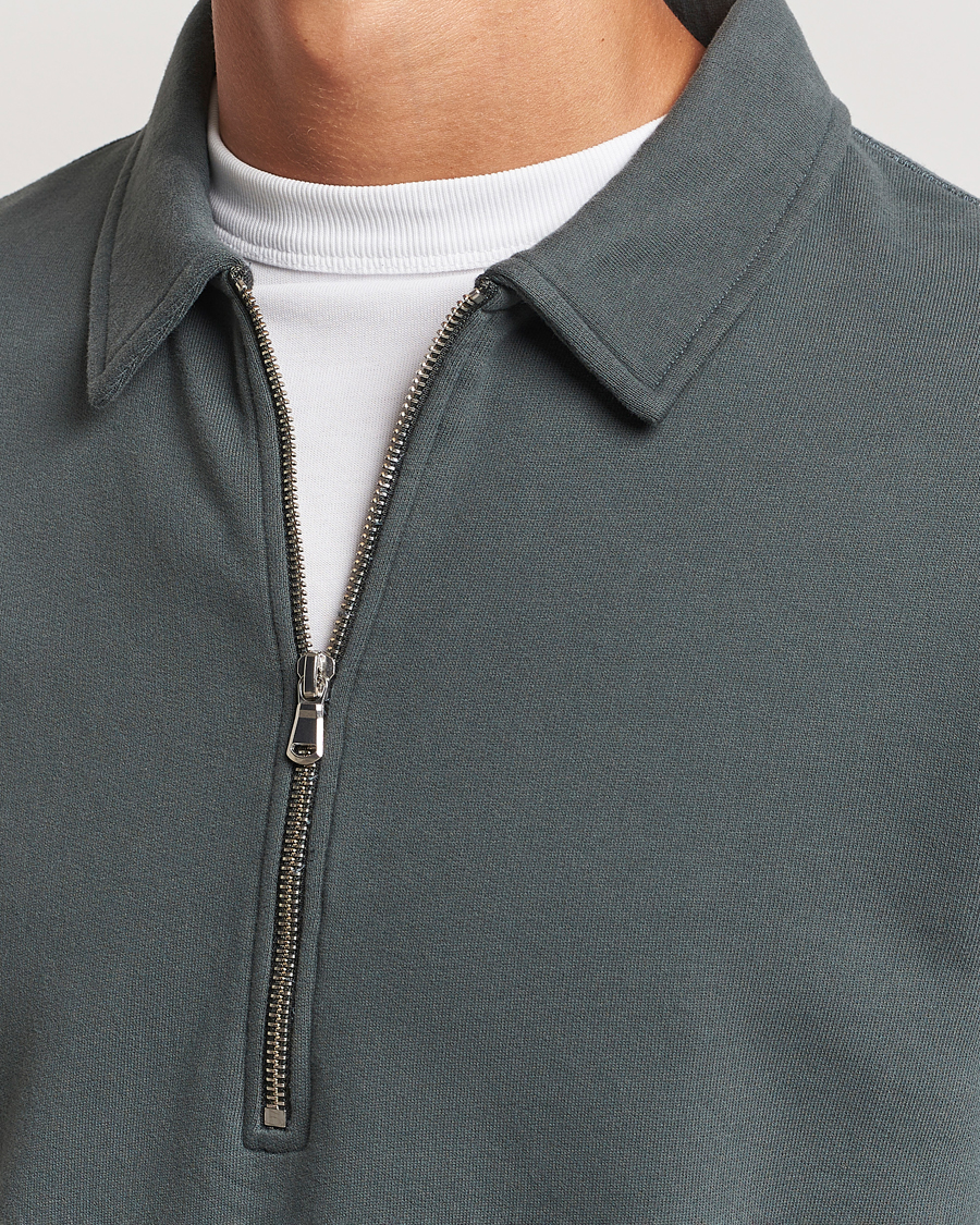 Herr | Tröjor | Sunspel | Zip Loopback Sweatshirt Polo Drill Green