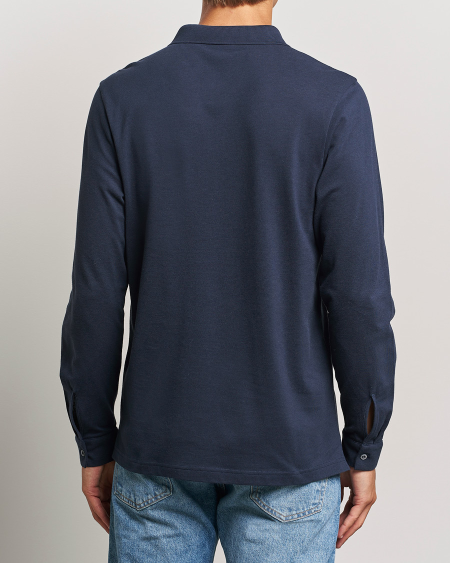 Herr | Pikéer | Sunspel | Supima Cotton Long Sleeve Pique Polo Navy