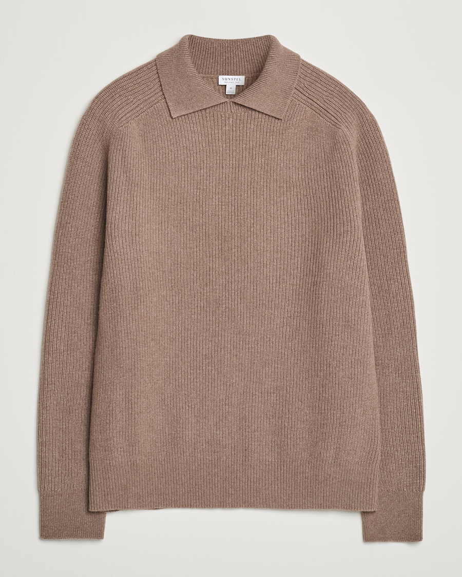 Herr | Tröjor | Sunspel | Ribbed Wool/Cashmere Poloneck Sandstone