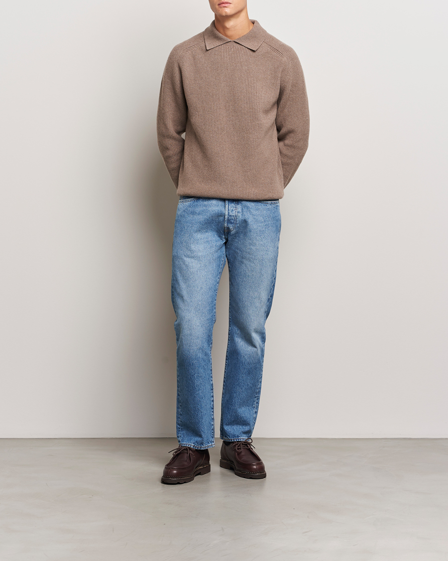 Herr | Tröjor | Sunspel | Ribbed Wool/Cashmere Poloneck Sandstone