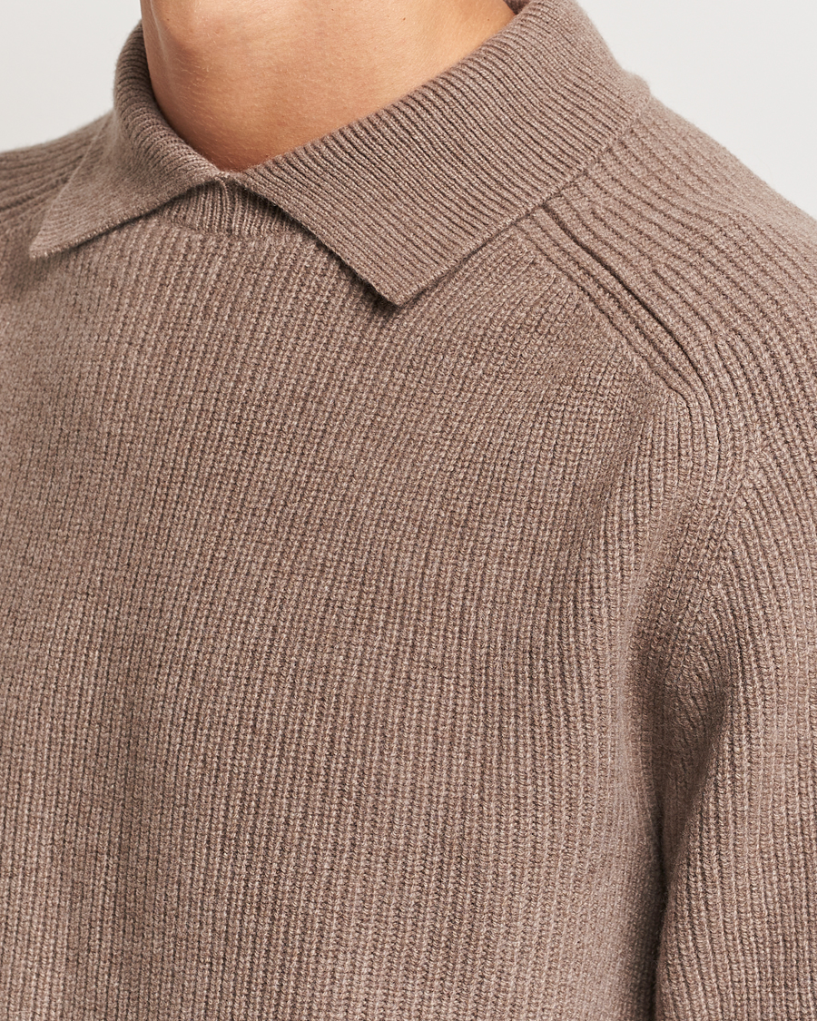 Herr | Tröjor | Sunspel | Ribbed Wool/Cashmere Poloneck Sandstone