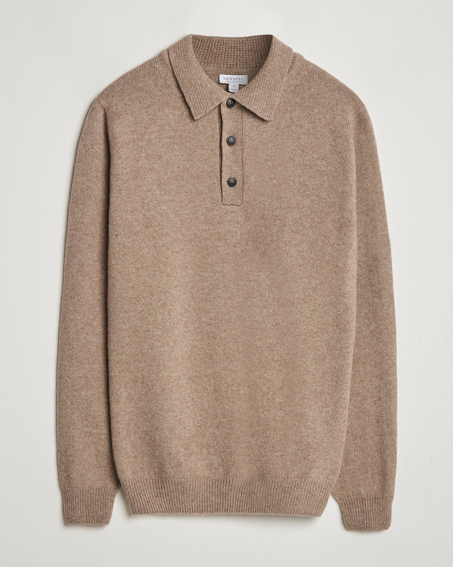 Herr | Tröjor | Sunspel | Lambswool Poloshirt Sandstone