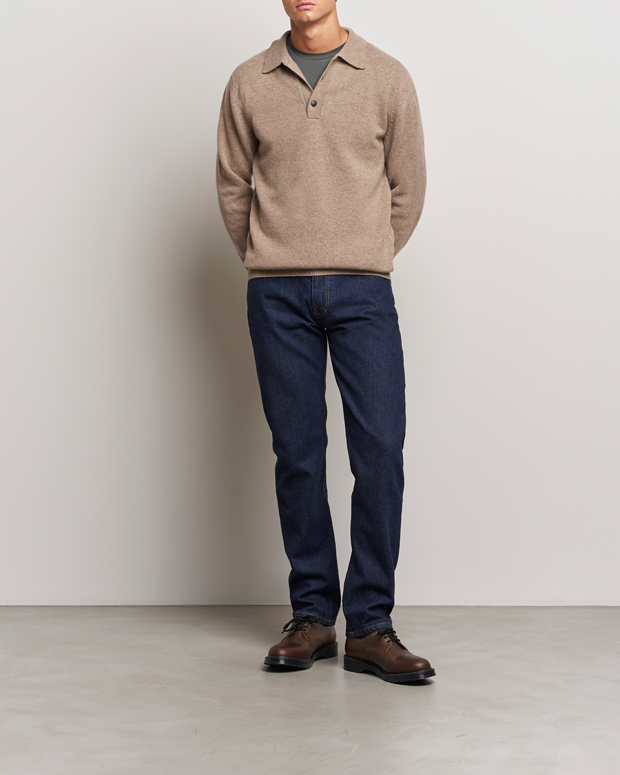 Herr | Tröjor | Sunspel | Lambswool Poloshirt Sandstone