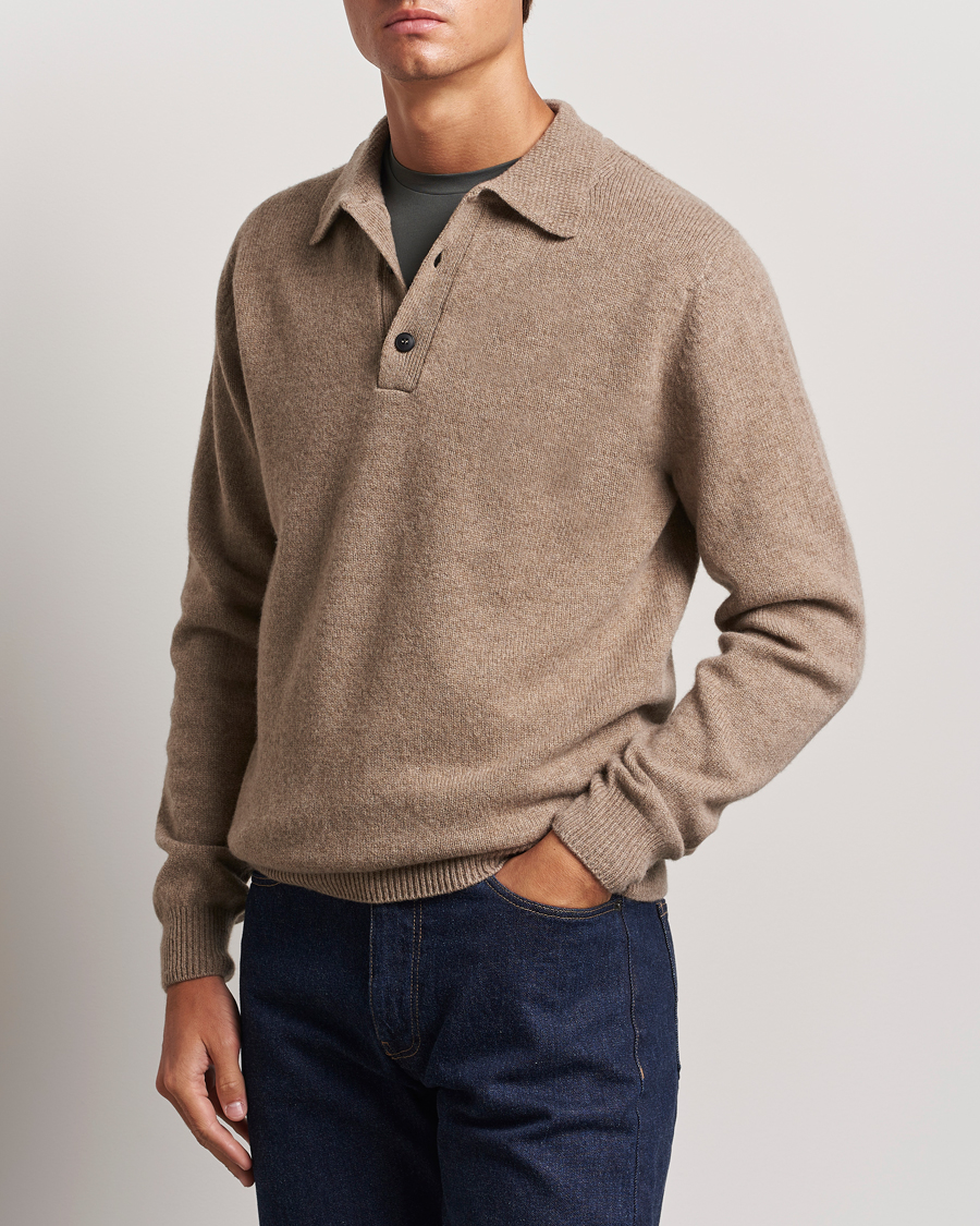 Herr | Tröjor | Sunspel | Lambswool Poloshirt Sandstone