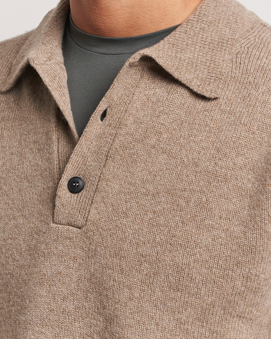 Herr | Tröjor | Sunspel | Lambswool Poloshirt Sandstone