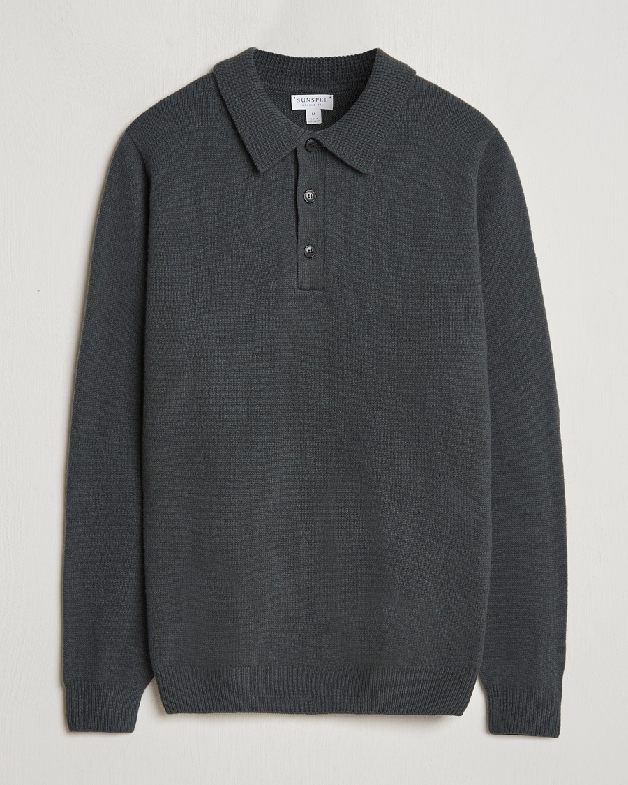 Herr | Tröjor | Sunspel | Lambswool Poloshirt Drill Green