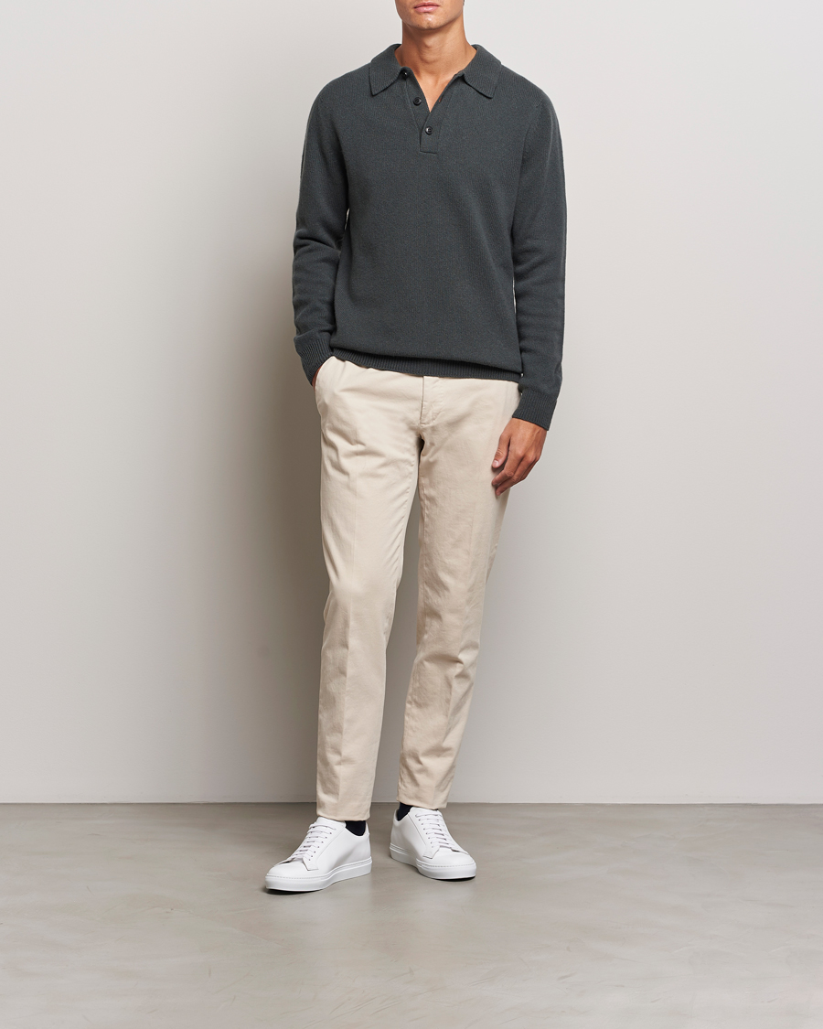 Herr | Tröjor | Sunspel | Lambswool Poloshirt Drill Green