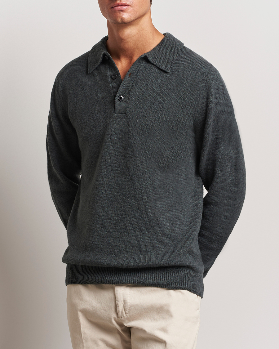 Herr | Tröjor | Sunspel | Lambswool Poloshirt Drill Green