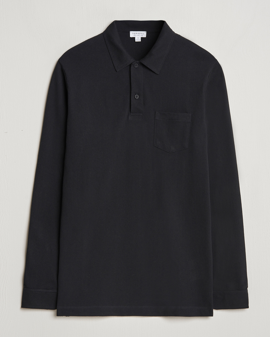 Herr | Tröjor | Sunspel | Riviera Long Sleeve Polo Black